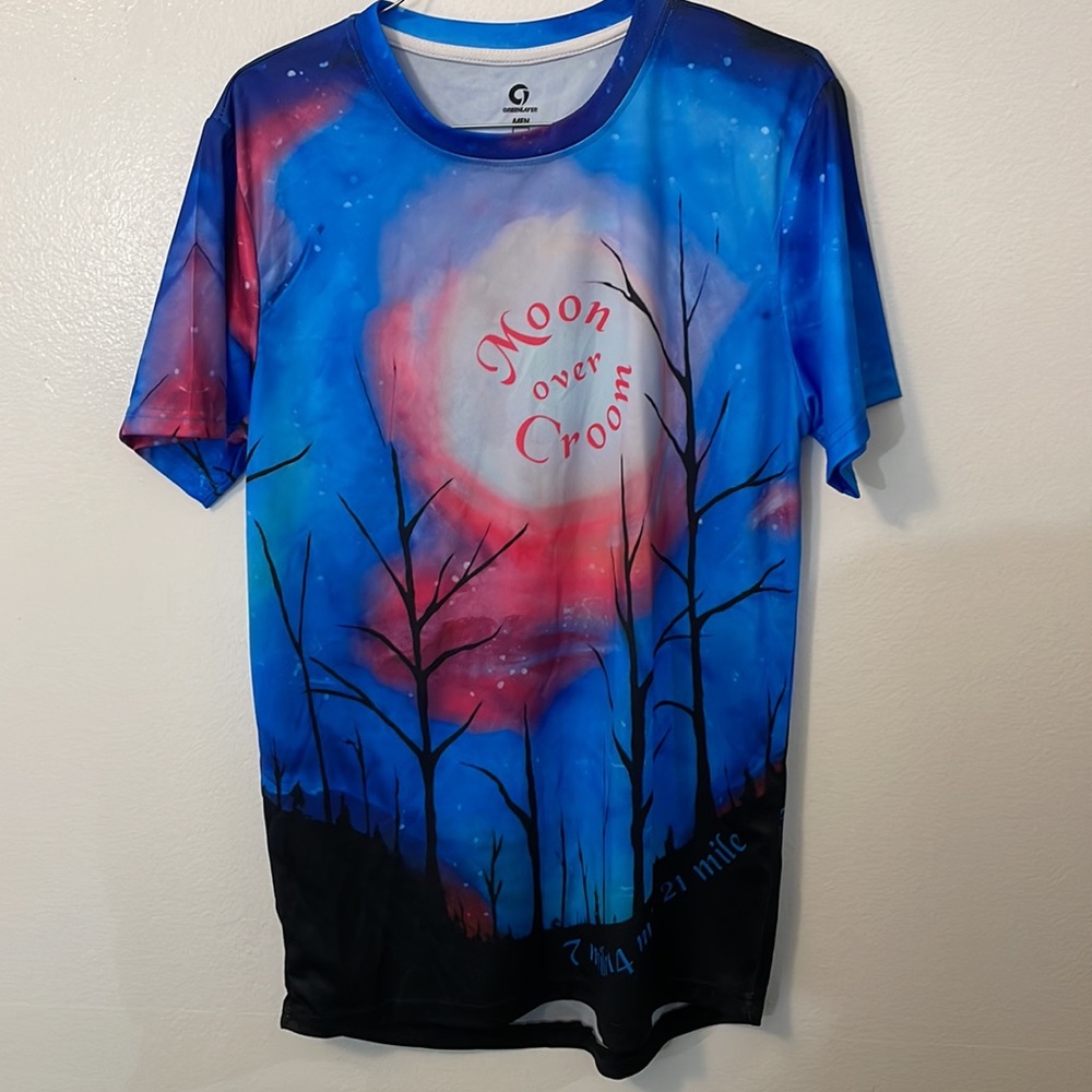 Greenlayer Moon over Croom sm blue t shirt jogging evening run 7 14 21 mile